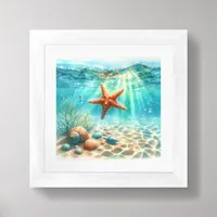 Coastal Beach Under the Sea Starfish Ocean  Framed Art