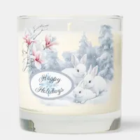 Cute White Rabbits in Snow Winter Holiday Scented Candle