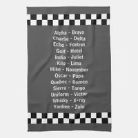 Police Phonetic Alphabet Charcoal Grey Kitchen Towel