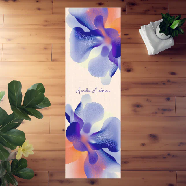 Modern Peach Orange Blue Floral Elegant Style Yoga Mat