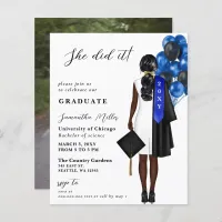 Budget Blue Photo She Did It Graduation Invitation