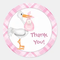 Stork & Baby Girl Thank You Classic Round Sticker