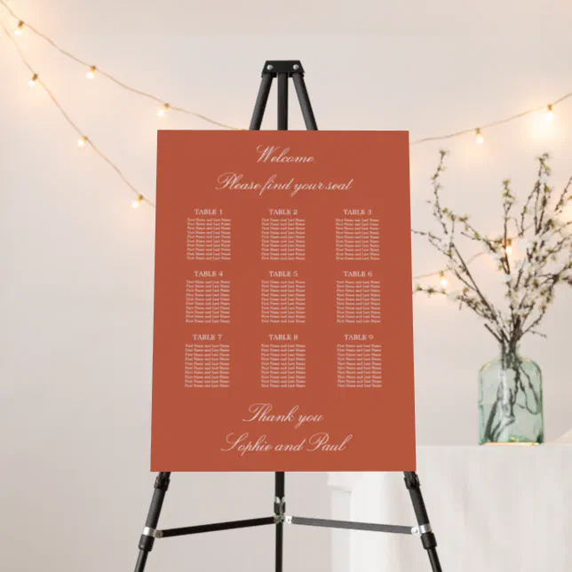 Terracotta 9 Table Wedding Seating Chart Foam Board