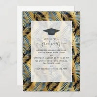 Exotic Tropical Blue and Gold Graduation Party Invitation