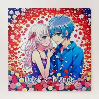 Cute Personalized Anime Couple's Names Jigsaw Puzzle