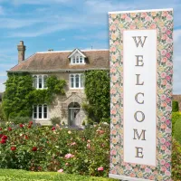 Roses Pink Floral Blooms Pretty Flowers Welcome Retractable Banner