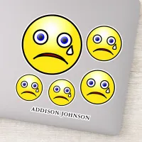 Sad Tear Emoji Yellow Faces Collection Add Name 8" Sticker