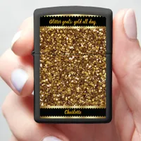 Gold glitter sparkles in the sun zippo lighter