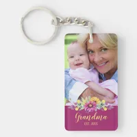 New Grandma Elegant Flowers Burgundy | Photo Keychain