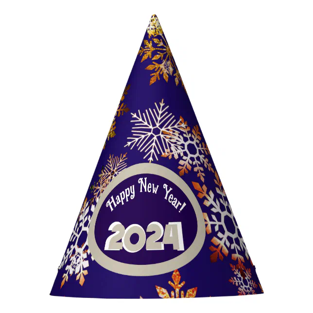 Modern happy new year, colorful snowflakes crystal party hat