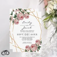 Elegant Gold Glitter Geometric Pink Floral Wedding Announcement