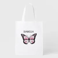 Personalized Grocery Tote Bag with Pink Butterfly