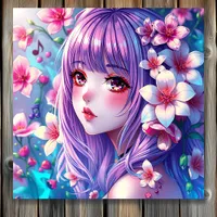 Beautiful Anime Girl with Purple Hair Metal Print