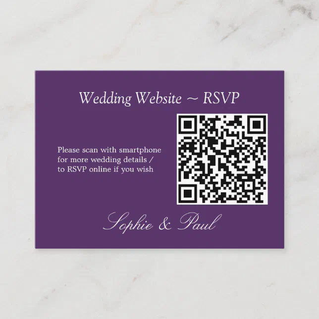 Elegant Dark Purple QR Code Website RSVP Card