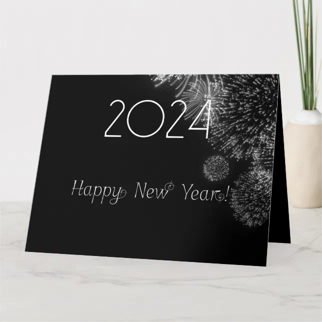 Black and white fireworks - happy new year 2024 card