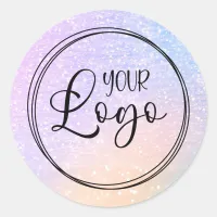 Pastel Peach Blue Holographic Gradient Logo Classic Round Sticker