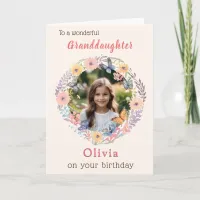 Pink Pretty Flowers Granddaughter Photo Birthday Card