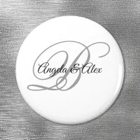 Black and Light Gray Fancy Script Monogram White Magnet