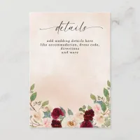 Rustic Modern Burgundy Peach Floral Fall Wedding Enclosure Card