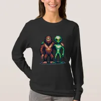 Extraterrestrial Alien Being and Bigfoot Pixel Art T-Shirt