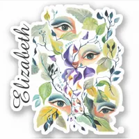 Handpainted Elegant Feminine Eyes Colorful Leaves  Sticker