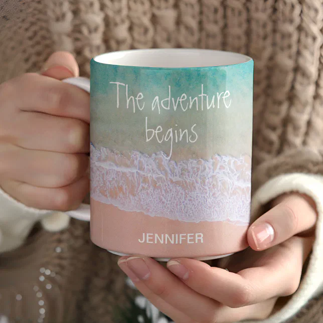 Personalized adventure tropical sand beach ocean coffee mug