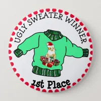 1st Place Ugly Sweater Winner Christmas Contest Pinback Button