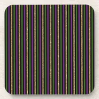 Purple, Green, Black, Faux Gold Stripes Mardi Gras Beverage Coaster