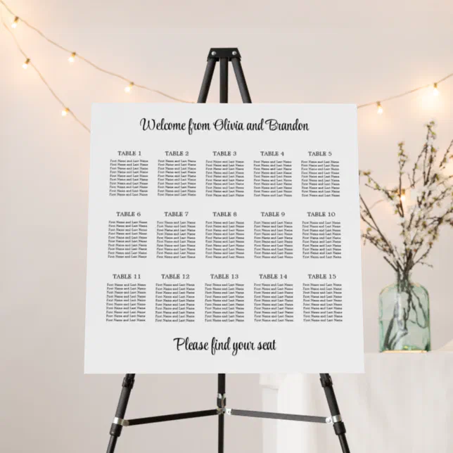 Stylish 15 Table Wedding Seating Chart Foam Board