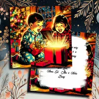 Two Cute Vintage Asian Children Christmas Holiday Card