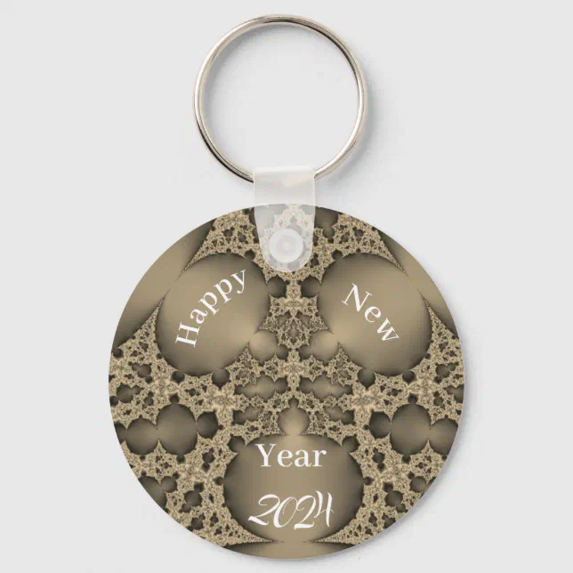 Happy New Year - golden fractal Keychain