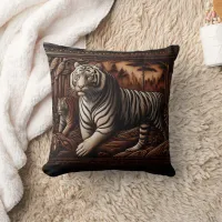 Majestic Bengal Tigers Roaming in Dense Forest Throw Pillow