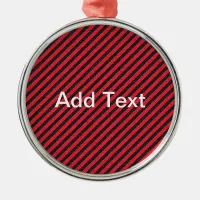 Thin Black and Red Diagonal Stripes Metal Ornament