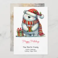 Whimsical Cute Polar Bear in a Santa Hat Happy  Holiday Card