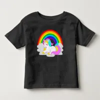 White Unicorn on Cloud with Rainbow Toddler Tee