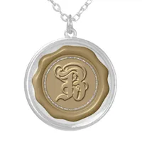 *~* Letter "B" Diamond GOLD Wax Seal Monogram Silver Plated Necklace