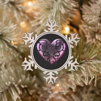 Filigree Goth Pink Heart Snowflake Pewter Christmas Ornament