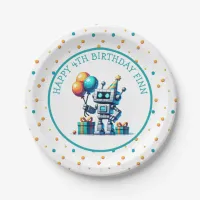 Pixel Art Robot in Orange and Teal Birthday  Paper Plates