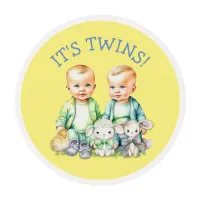 It's Twins! Cute boy twins Baby Shower Treats Edible Frosting Rounds