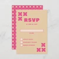 Retro Groovy 70s Pink Beige Wedding RSVP Card