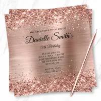 Faux Rose Gold Glitter Foil Monogram 50th Birthday Invitation