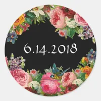 Wedding Date Blue Floral Burgundy Roses Stickers