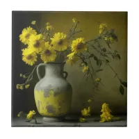 Antique Vase of Yellow Flowers Ceramic Tile