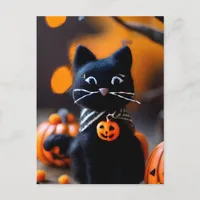 Adorable Needle felted Black Halloween Cat Postcard