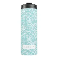 Teal Abstract Snowflake Pattern#10 ID1009 Thermal Tumbler