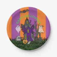 Halloween party Haunted House, Black Cat and Ghost Paper Plates