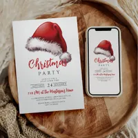 Simple Festive Santa Hat Christmas Party Invitation