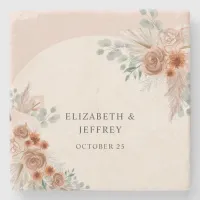 Rustic Elegant Boho Terracotta Pampas Wedding Stone Coaster