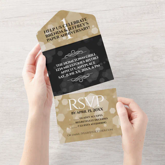 Elegant 1st Paper Wedding Anniversary Celebration All In One Invitation