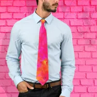 Abstract Watercolor Pink Orange Monogram Initials Neck Tie